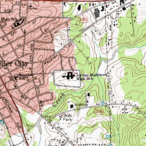 Topographic Map of Jordan-Matthews High School, NC