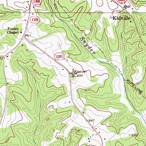 Topographic Map of Keever Cemetery, NC