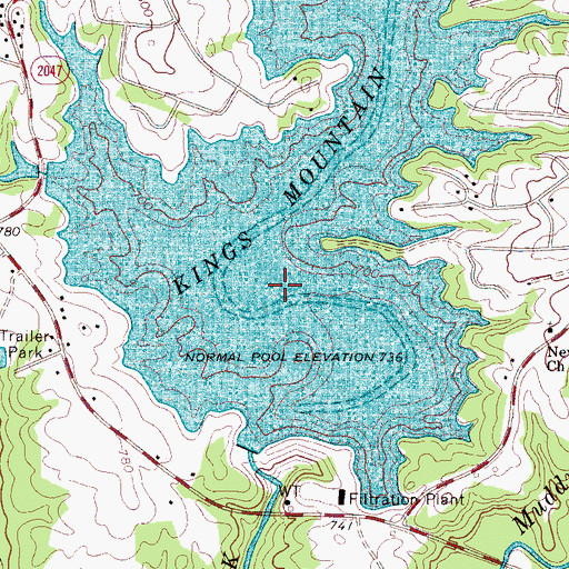 Topographic Map of Kings Mountain Reservoir, NC