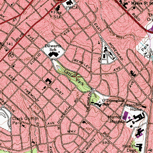 Topographic Map of Latta Park, NC