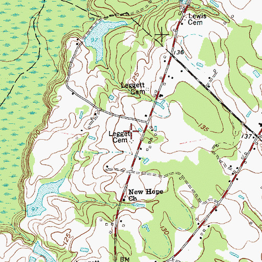 Topographic Map of Leggett Cemetery, NC