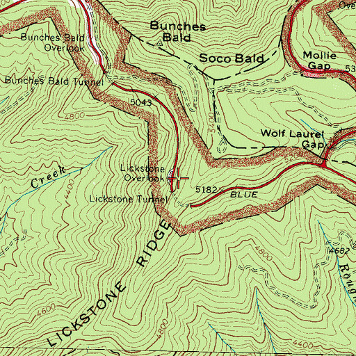 Topographic Map of Lickstone Overlook, NC
