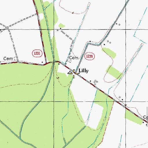 Topographic Map of Lilly, NC