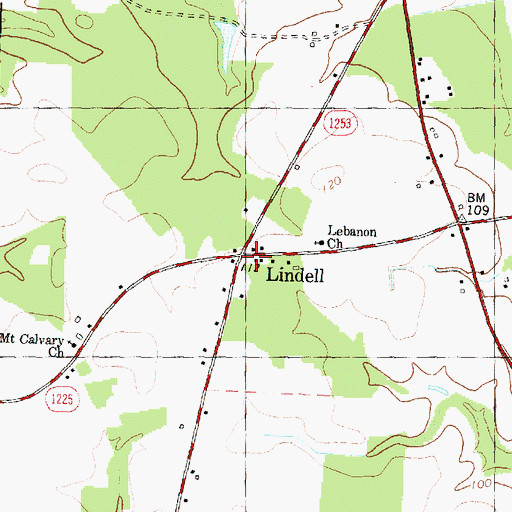 Topographic Map of Lindell, NC