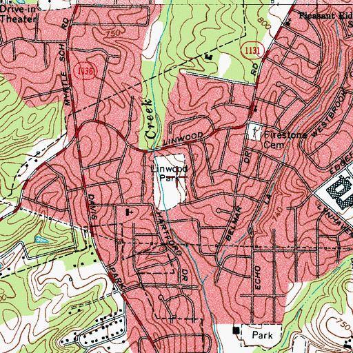 Topographic Map of Linwood Park, NC
