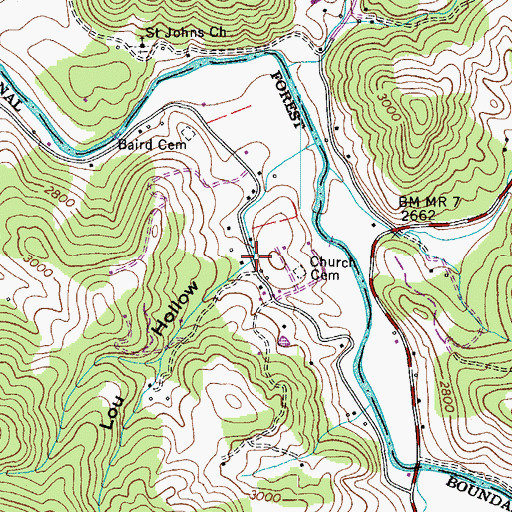 Topographic Map of Lou Hollow, NC