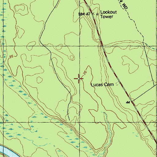 Topographic Map of Lucas Mill Creek Swamp, NC