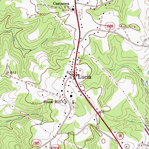 Topographic Map of Lucia, NC