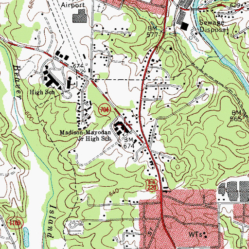 Topographic Map of Madison-Mayodan Junior High School, NC