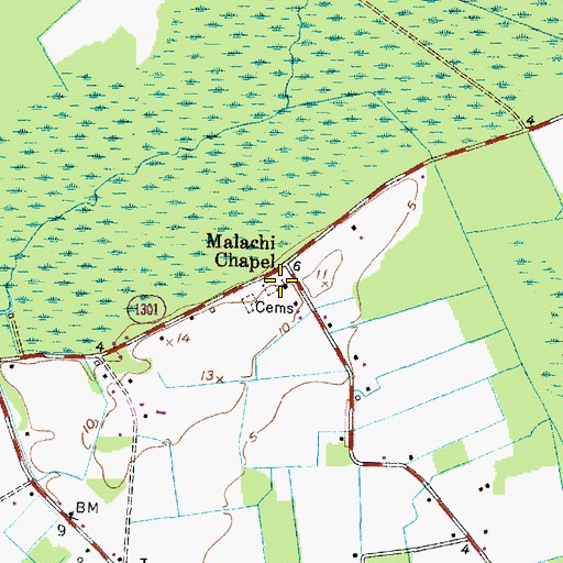 Topographic Map of Malachi Chapel, NC