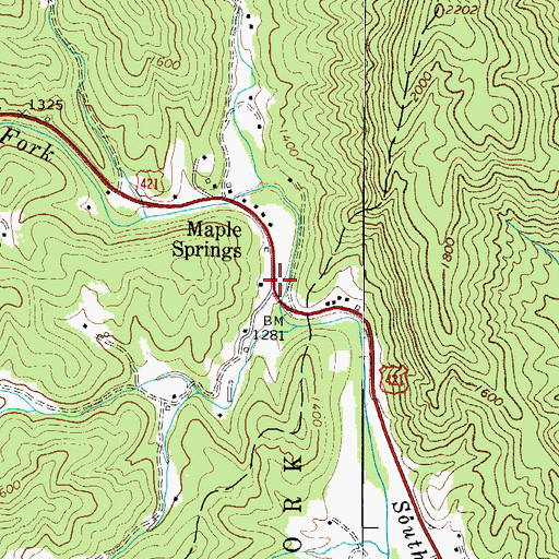 Topographic Map of Maple Springs, NC