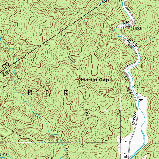 Topographic Map of Martin Gap, NC