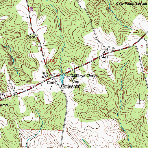 Topographic Map of Marys Chapel, NC