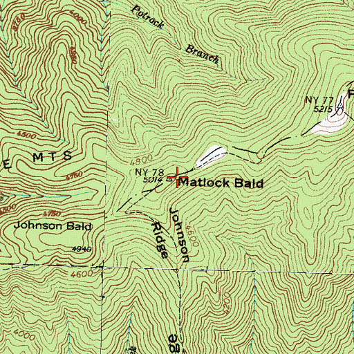 Topographic Map of Matlock Bald, NC