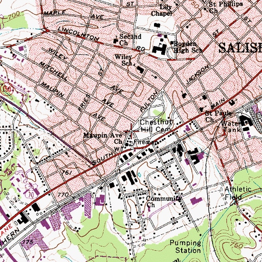 Topographic Map of Maupin Avenue Presbyterian Church, NC