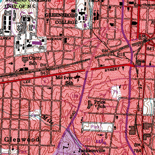 Topographic Map of Mc Iver School, NC
