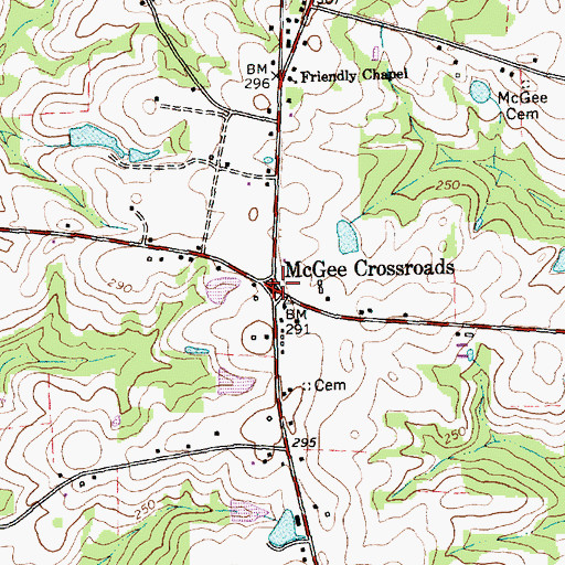 Topographic Map of McGee Crossroads, NC