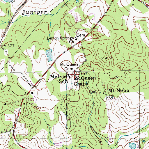 Topographic Map of McQueen Chapel, NC