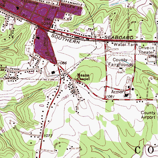 Topographic Map of Means Chapel, NC