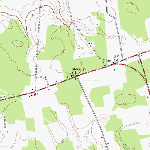 Topographic Map of Menola Church, NC