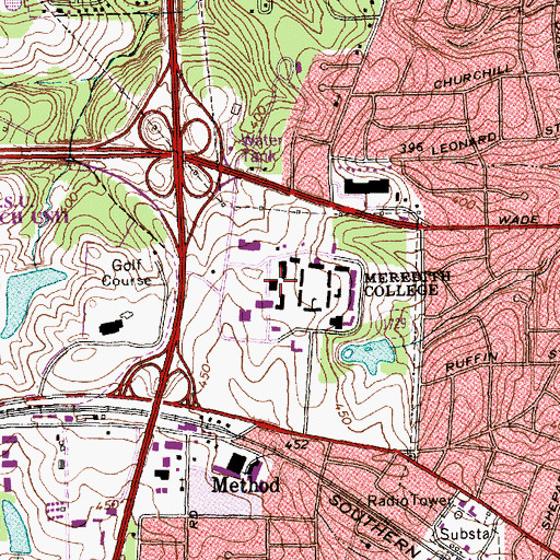 Topographic Map of Meredith College, NC
