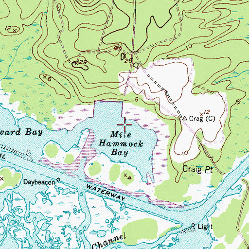 Topographic Map of Mile Hammock Bay, NC