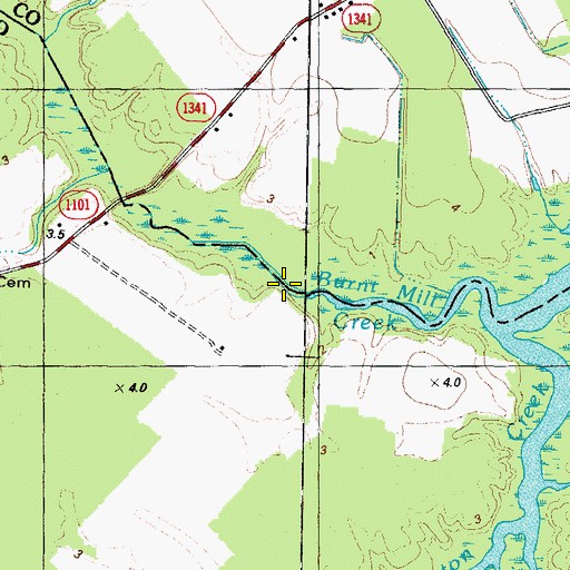 Topographic Map of Mill Creek, NC