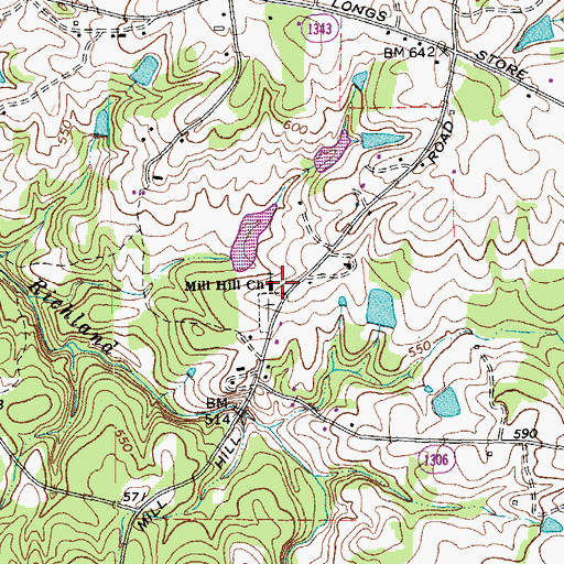 Topographic Map of Mill Hill Church, NC