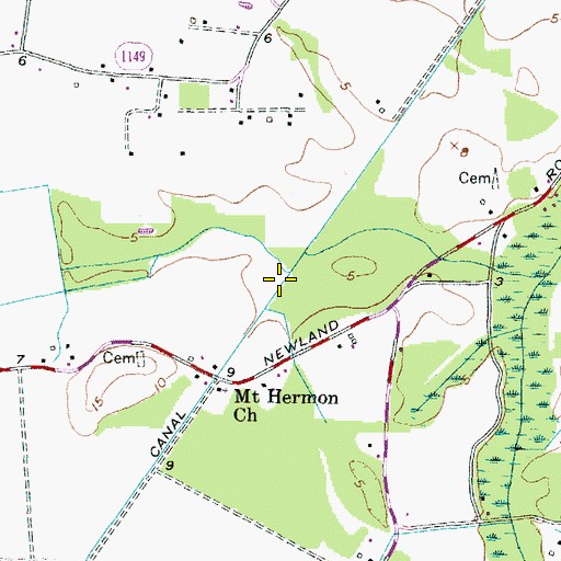 Topographic Map of Moccasin Canal, NC