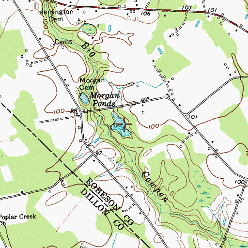 Topographic Map of Morgan Ponds, NC