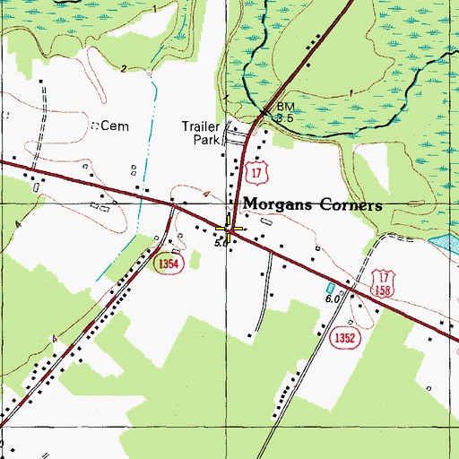 Topographic Map of Morgans Corners, NC