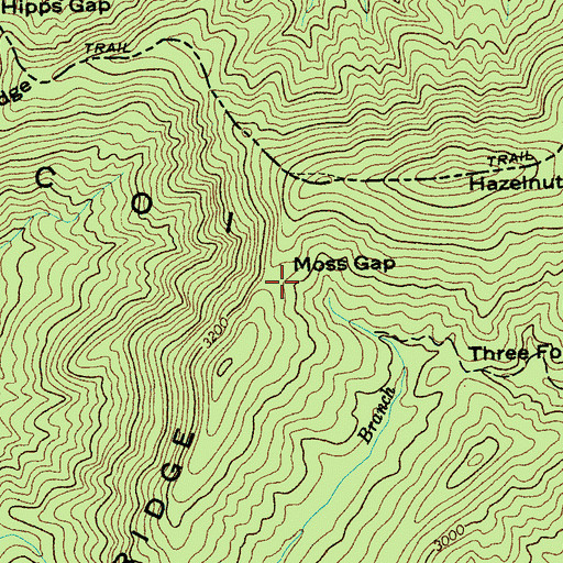 Topographic Map of Moss Gap, NC