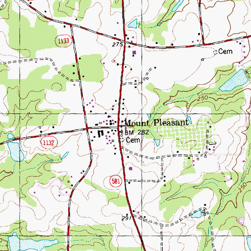 Topographic Map of Mount Pleasant, NC