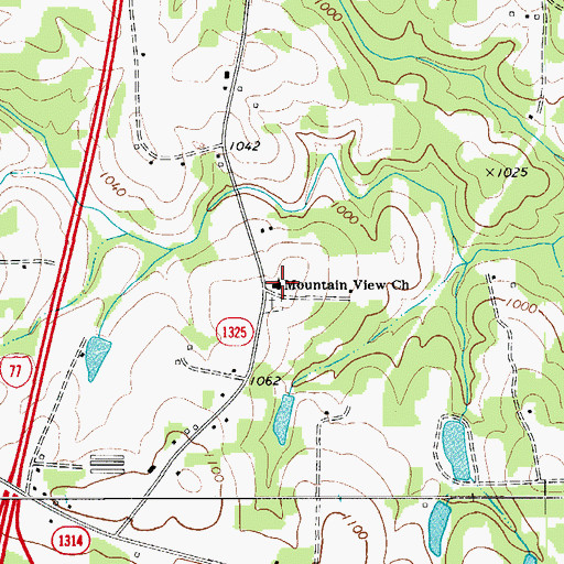 Topographic Map of Mountain View Baptist Church, NC