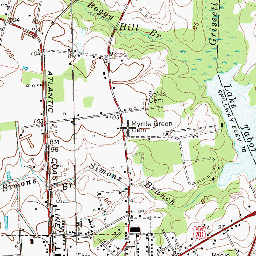 Topographic Map of Myrtle Green Cemetery, NC