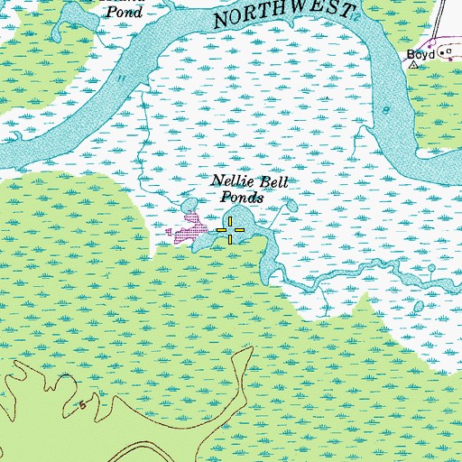 Topographic Map of Nellie Bell Ponds, NC