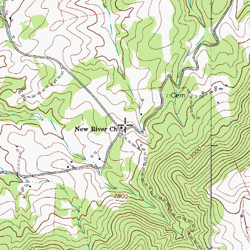 Topographic Map of New River Missionary Baptist Church, NC