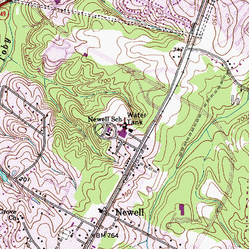 Topographic Map of Newell Elementary School, NC