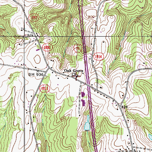 Topographic Map of Oak Grove Church, NC