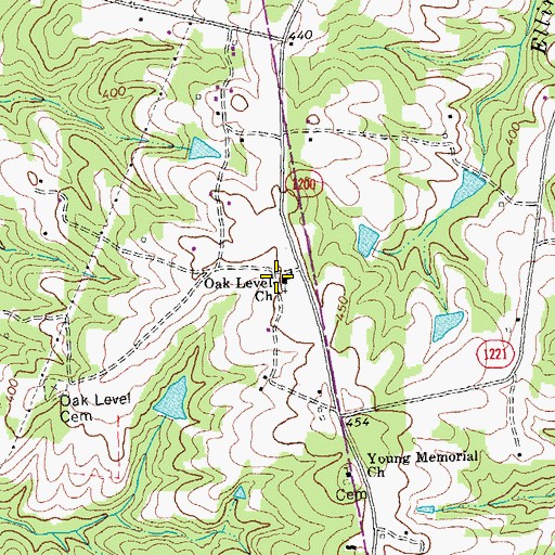 Topographic Map of Oak Level Church, NC