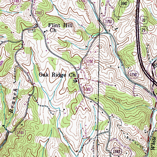 Topographic Map of Oak Ridge Church, NC