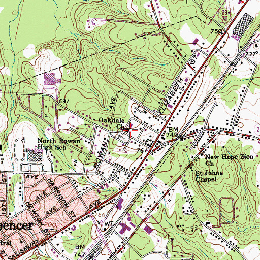 Topographic Map of Oakdale Church, NC