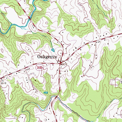 Topographic Map of Oakgrove, NC