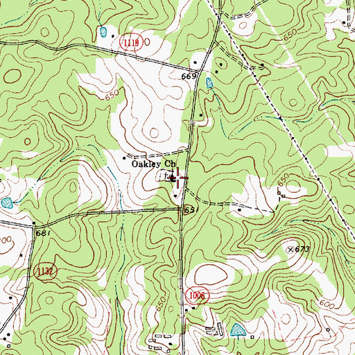 Topographic Map of Oakley Church, NC