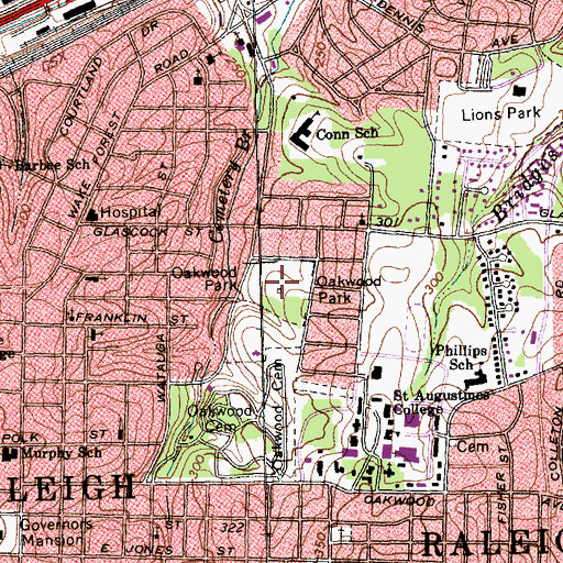 Topographic Map of Oakwood Park, NC