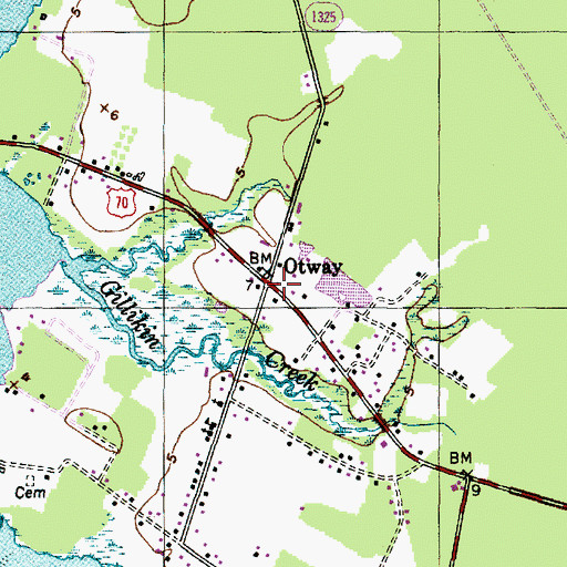Topographic Map of Otway, NC