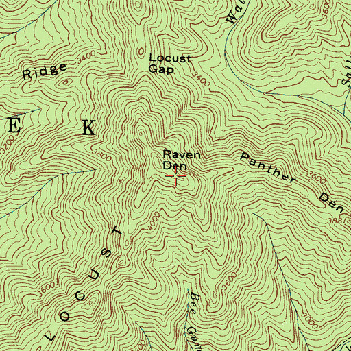 Topographic Map of Panther Den Ridge, NC