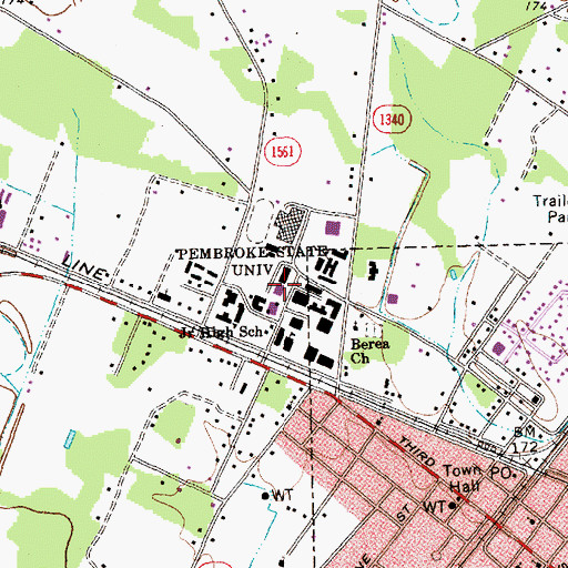 Topographic Map of University of North Carolina at Pembroke, NC