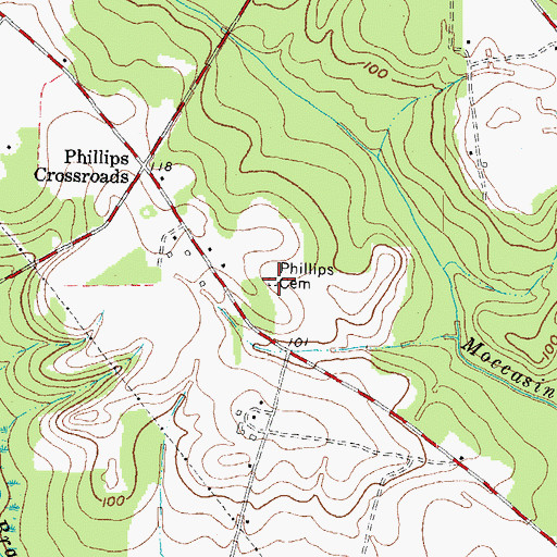 Topographic Map of Phillips Cemetery, NC