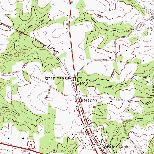 Topographic Map of Piney Mountain Church, NC
